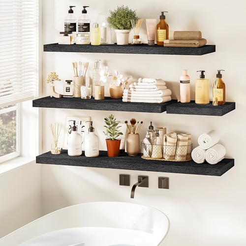 Vivelove Floating Shelves 9 inch Deep 16”Long Set of 2, Black | Easy Install With Hardware, 1.5" Thick, Invisible Brackets, Wall Mounted, No Sagging, For Any Room - color: Black, size: 16”wx9.3”dx1.5”h