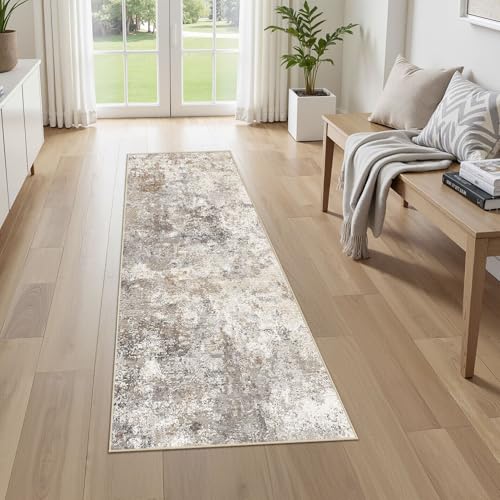 UERMEI 2x6 Washable Runner Rug for Hallway, Non Slip Low Pile Kitchen Carpet, Neutral Modern Abstract Indoor Floor Mat for Entryway Laundry, Kid & Pet Safe High Traffic Area, Brown Grey - color: Brown Grey, size: 2' x 6' (Runner)