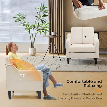 VINGLI Beige Accent Chairs for Living Room, Line Comfy Upholstered Chair Mid Century Modern Armchair for Bedroom, Home Office, Small Spaces, Apartment - color: Beige