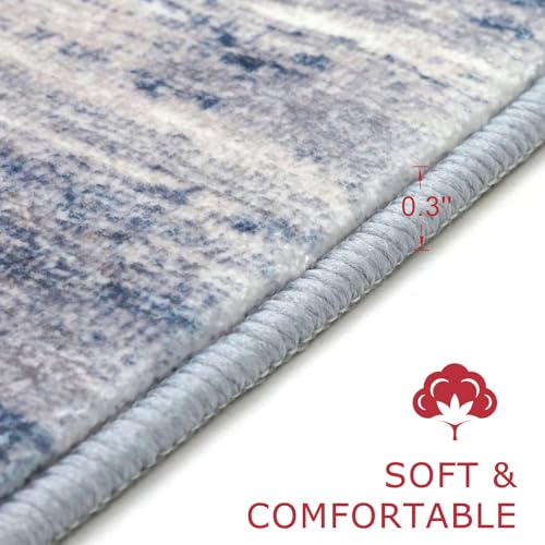 KOZYFLY Modern Abstract Washable Rug Runner 2.6x16 Hallway Rug Runner Non-Slip Soft Kitchen Runner Rugs, Grey-Blue Striped Carpet for Stair Entryway Bathroom Laundry Room Foyer - color: Blue-grey, size: 2'8" x 16' (Runner)