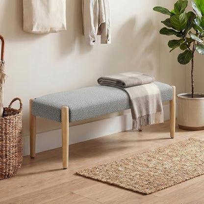Usaint 42" End of Bed Bench with Wood Legs, Grey with Oak Leg | Modern Upholstered Bedroom Bench with Rubberwood Legs, Entryway Bench with Cushion, Dining Bench for Living Room, Bedroom - color: Grey With Oak Leg