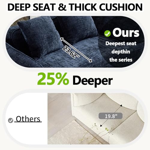 67" Curved Loveseat Sofa with 2 Pillows, Modern Boneless Couch in a Box, Small Cloud Loveseat for Bedroom Small Space Apartment Living Room, Memory Foam, Chenille, No Assembly (Blue) - color: Blue