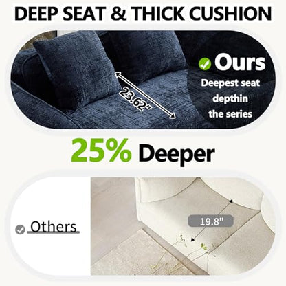 67" Curved Loveseat Sofa with 2 Pillows, Modern Boneless Couch in a Box, Small Cloud Loveseat for Bedroom Small Space Apartment Living Room, Memory Foam, Chenille, No Assembly (Blue) - color: Blue