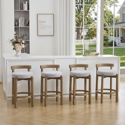 HEAH-YO Mid Century Modern Bar Stools Set of 2, 26.5" Counter Stools with Back, Farmhouse Linen Upholstered Barstools with Solid Wood Legs Bar Chairs for Kitchen Island Dining Room, Light Grey - color: 26.5" Light Grey Linen, size: Counter Height - Set of
