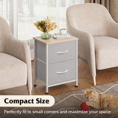 WLIVE Night Stand, Gray Nightstand with 2 Fabric Drawers, Small Dresser for Bedroom, Closet, College Dorm, End Table Side Furniture, Wood Top, Light Grey | Small Dresser for Bedroom, 15-Min Quick-Assembly, Sturdy Metal Frame & Adjustable Feet - color: Lig