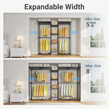 VIPEK X3 Expandable Heavy Duty Clothes Rack Closet Organizer System Black | Large Freestanding Clothing Rack with Adjustable Shelves and Hanger Rods from 5'2" to 8', Reach-in & Walk-in Closet 1210LBS - color: Black, size: X3