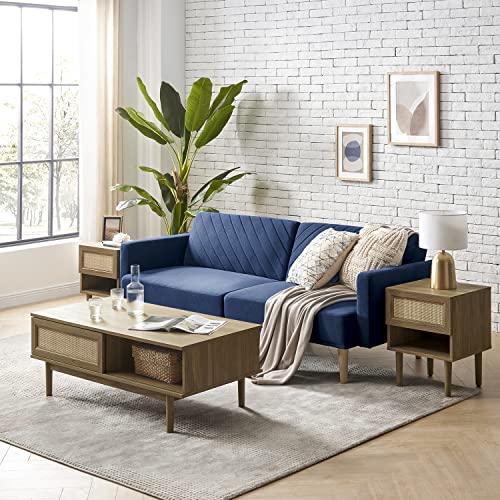 mopio 76.4" Futon Sofa Bed Chevron Styled, Sleeper Couch (Classic Blue Velvet) - color: Classic Blue Velvet