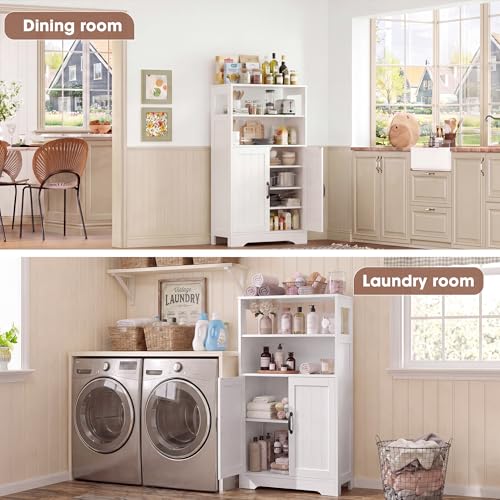 GRUSIGN 43.3" H Bathroom Storage Cabinet with Doors, Freestanding Small Bathroom Cabinet Organizer, Farmhouse Cupboard, Adjustable Shelves, for Laundry Room, Kitchen, Living Room, White - size: 43"H with Door