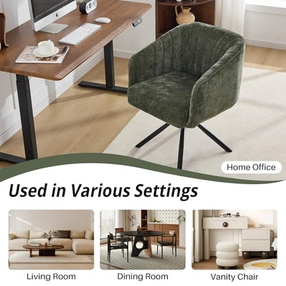 Swivel Desk Chair No Wheels Modern Upholstered Vanity Chairs Stationary | Comfy Dining Chairs with Mid Back Computer Task Chair Swivel Accent Arm-Chair for Home Office/Vanity/Bedroom, Green - color: Green
