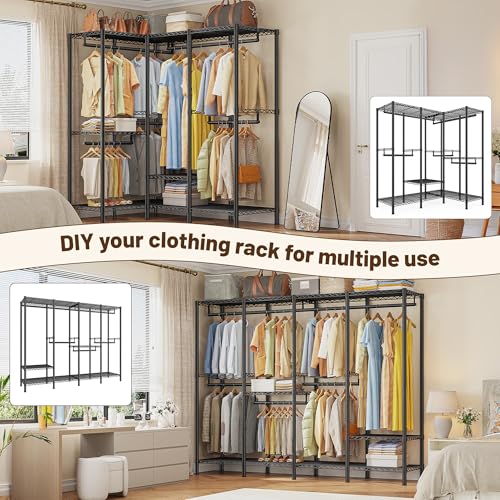 Raybee Clothes Rack Heavy Duty 1100 LBS Capacity Clothing Racks for Hanging Clothes Adjustable Garment Rack,17.7" D x 75.8" W x 76.9" H Black - color: Black, size: 75.8" W x 17.7" D x 76.9" H