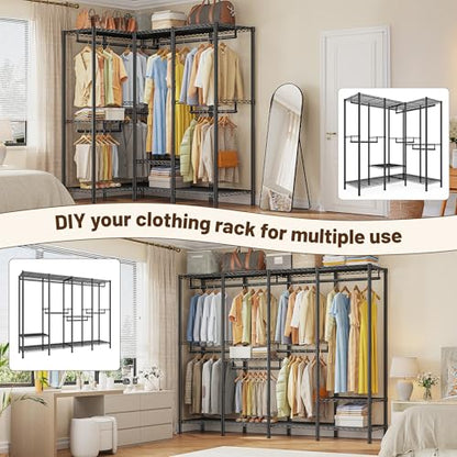 Raybee Clothes Rack Heavy Duty 1100 LBS Capacity Clothing Racks for Hanging Clothes Adjustable Garment Rack,17.7" D x 75.8" W x 76.9" H Black - color: Black, size: 75.8" W x 17.7" D x 76.9" H