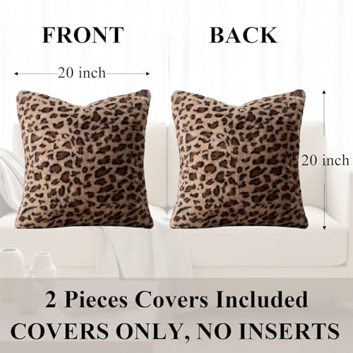 Cheetah Pillow Covers 20x20, Faux Fur Leopard Pillow Covers Set of 2, Soft Fluffy Double-Sided Decorative Cheetah Print Throw Pillowcases for Couch Sofa and Room Decor - size: 20" x 20" (Pack of 2)