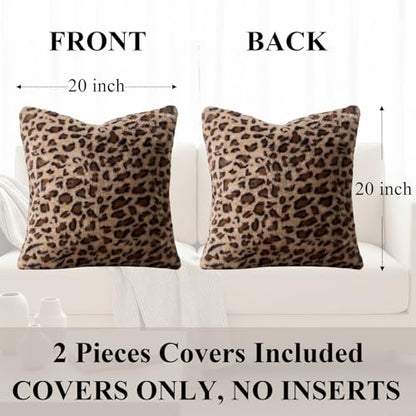 Cheetah Pillow Covers 20x20, Faux Fur Leopard Pillow Covers Set of 2, Soft Fluffy Double-Sided Decorative Cheetah Print Throw Pillowcases for Couch Sofa and Room Decor - size: 20" x 20" (Pack of 2)