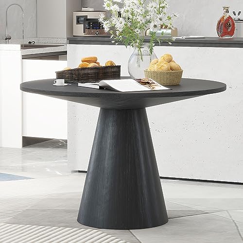 46.5'' Round Wood Dining Table for 4-6, Modern Circle Kitchen Table for Living Room Dining Room, φ46.5"x30.2" Contemporary Living Room Dining Room Table Furniture - Black - color: 46.5 Inches Black
