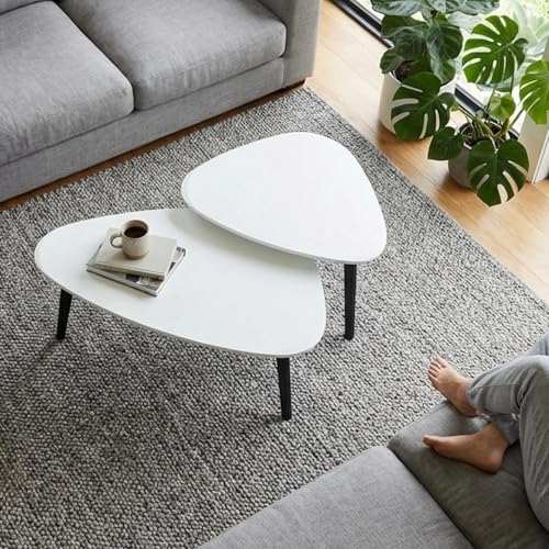 Nesting Coffee Table Set of 2-Mid Century Moder Coffee Table | Guitar Pick Stacking Tables with Solid Wood Legs,Small Coffee Tables for Small spaces,Living Room,Balcony - color: White