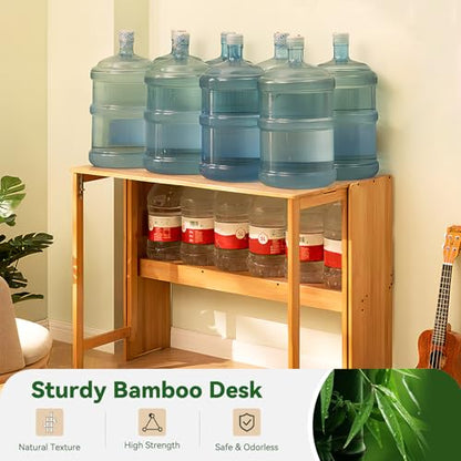 Bamboo Folding Desk Mid Century Modern Desk for Home Office Bedroom Small Spaces，Natural - color: Natural, size: 21.65"D x 32.68"W x 29.92"H