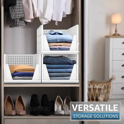 Sorbus 3 Pack Folding Closet Shelf Organizer for Clothes - Versatile Stackable Storage Baskets for Closet, Bathroom, Kitchen and Garage - Easy Access Open Front Design - Plastic Organizer Shelves - size: 3 Large