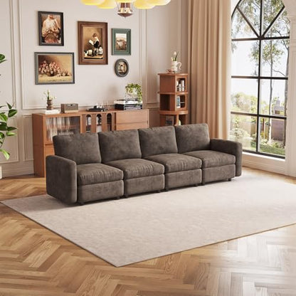 Guyii 116.92" Dark Brown 4-Piece Sofa Set, Extra-Large 4-Seater Modular Sectional Sofa, Modern Convertible Sectional Couch for Living Room, Bedroom, Home - color: Dark Brown, size: 4 Seat Sofa (No Ottoman)