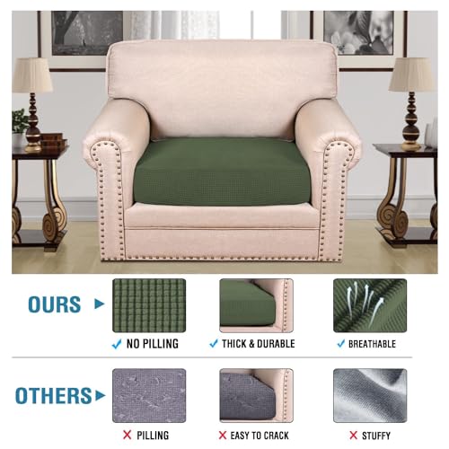 H.VERSAILTEX Super Stretch Individual Seat Cushion Covers Sofa Covers Couch Cushion Covers Slipcover Sets Thick Jacquard Textured Twill Fabric (1 Piece Chair Cushion Cover, Bronze Green) - color: Bronze Green, size: 1 Cushion Chair