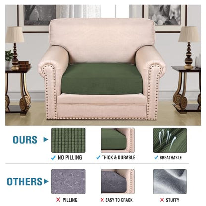 H.VERSAILTEX Super Stretch Individual Seat Cushion Covers Sofa Covers Couch Cushion Covers Slipcover Sets Thick Jacquard Textured Twill Fabric (1 Piece Chair Cushion Cover, Bronze Green) - color: Bronze Green, size: 1 Cushion Chair