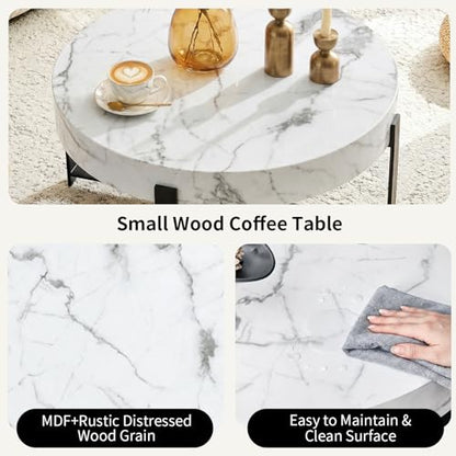 Round Coffee Table, Modern Faux Marble Coffee Table with Metal Frame, Small Wood Circle Table, Round Accent Center Tables for Living Room Apartment Small Space(31.5''D-White Marble) - color: X-white Marble
