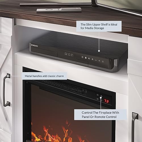 BELLEZE 47" TV Stand with 18" Electric Fireplace Heater & Media Entertainment Center Console Table for TV up to 50" with Open Storage Shelves & Cabinets - Veropeso (White) - color: White, style: 47" TV Stand/W 18" Fireplace
