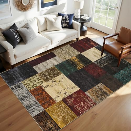 5x7 Area Rugs for Living Room, Washable Non Slip Bedroom Rug, Soft Low Pile Large Modern Geometric Carpet Indoor for Dining Room Kids Room Nursery Office - color: Multi Color, size: 5' x 7' (Rectangular)