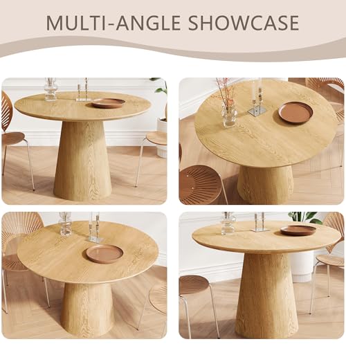 Round Dining Table for 4, Modern 43" Natural Wood Grain Dining Table with Cone Pedestal Base, Round Kitchen Table for Living Room, Kitchen, Dining Room, Natural - color: 43 Inch Natrual