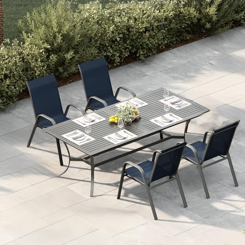 Garvee Patio Chairs Set of 4, Stackable Chairs with High Back for Backyard | All-Weather Outdoor Dining Chairs with Textilene Fabric (Navy Blue) - color: Navy Blue