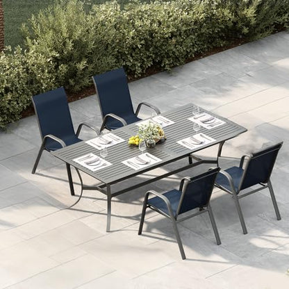 Garvee Patio Chairs Set of 4, Stackable Chairs with High Back for Backyard | All-Weather Outdoor Dining Chairs with Textilene Fabric (Navy Blue) - color: Navy Blue