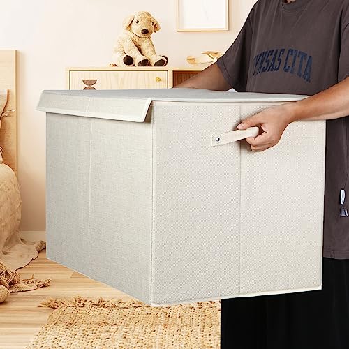 122L Large Toy Box Chest Storage with Lid, Collapsible Kids Toy Storage | Toy Chest with with Removable Divider for Kids, Boys, Girls, Nursery, Living Room, Bedroom, 26"x17" x17" (Linen Beige) - color: Extra Large Beige