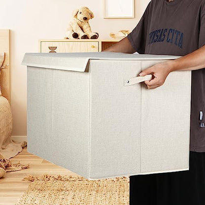 122L Large Toy Box Chest Storage with Lid, Collapsible Kids Toy Storage | Toy Chest with with Removable Divider for Kids, Boys, Girls, Nursery, Living Room, Bedroom, 26"x17" x17" (Linen Beige) - color: Extra Large Beige