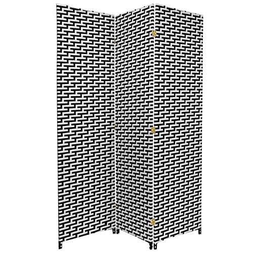 Red Lantern 6 ft. Tall Woven Fiber Room Divider - Black/White - 3 Panel - color: Black/White, size: 3 Panel