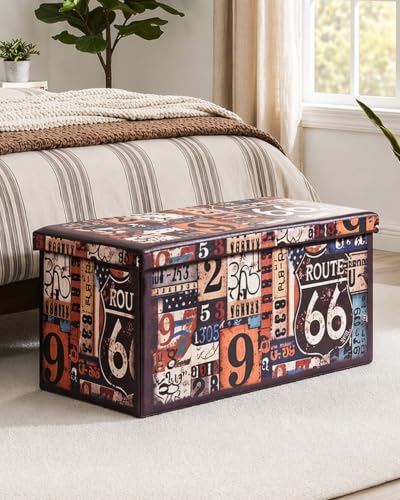 B FSOBEIIALEO Folding Storage Ottoman Bench with Faux Leather Footrest Seat, Coffee Table 30"x15"x15" - size: 30*15*15 inches