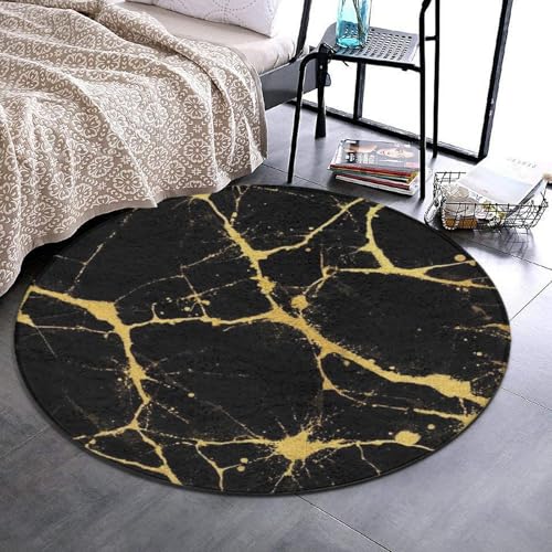 Modern Round Area Rug, Non-Slip Machine Washable Kitchen Office Circle Rug, Room Sofa Yoga Soft Round Carpet Compatible with Black Marble Gold Texture 36inch(90cm) - color: Color216, size: 36inch(90cm)