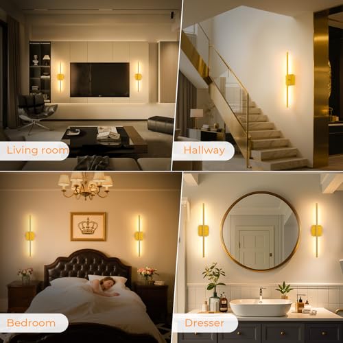 Rechargeable Wall Light Detachable 360°Rotate Wireless Dimmable 4 Pack | Battery Operated Wall Sconce 3000-6500K with Remote Control 10000mAh for Bedroom Living Room 28.3" Black Gold - color: Gold-Square Base, size: 4 Pack