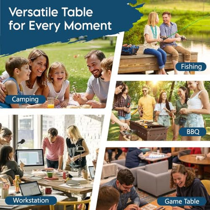LOFTEY 3 ft Folding Camping Table, Portable Camp Table, Adjustable Height | 3 Height Settings up to 27.5", 70 lb Capacity, Compact Tri-Fold, Lightweight with Carry Bag, Mesh Pocket and Hooks