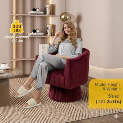 Dewhut Swivel Accent Chair, Barrel Accent Chair, Velvet, Burgundy | Velvet Upholstered Round Arm Chair with 360° Swivel Base, Mid Century Modern Living Room Chair, Easy Setup - color: Burgundy