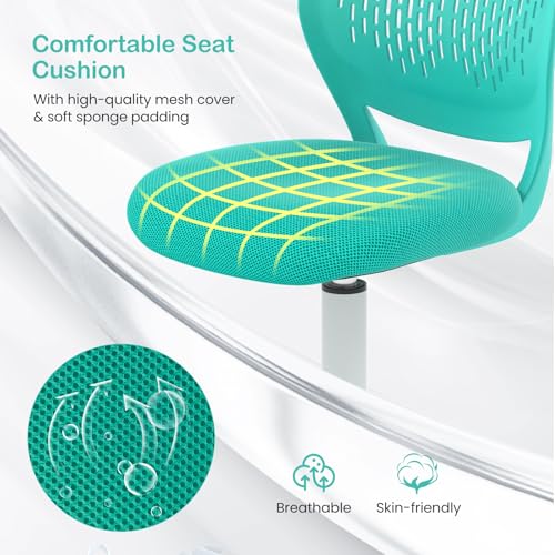 Giantex Kids Desk Chair, Armless Mesh Children Study Seat, Swivel Teen Desk Computer Chair with Adjustable Height & Lumbar Support, Turquoise - color: Turquoise