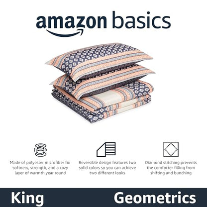 Amazon Basics Lightweight Microfiber Comforter Set, 3-Piece, Gray Geometrics, King - color: Harmonized Geometrics, size: King