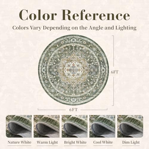 PADOOR 6FT Round Rug,Rugs for Living Room,Soft Olive Circle Rug,Machine Washable Rugs for Bedroom,Non Slip Carpet,Rug for Dining Room Living Room Bedside Office - color: Olive, size: 6' (Round)