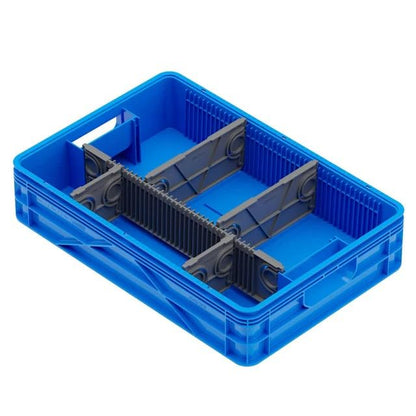 Quarter Crate 4-Pack Stackable Storage Bins, SidioBlue | Polypropylene, 14 dividers included, 19.16x12.75x4.57 in, over 1000 lb stack, lids sold separately - color: SidioBlue