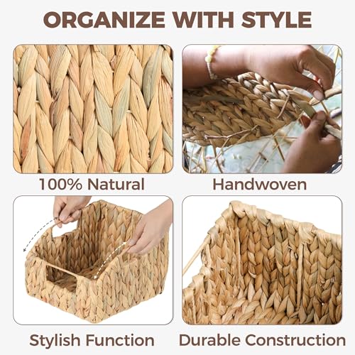 2-Pack Wicker Basket Set - Water Hyacinth Pantry Organizers and Storage w/Handles, For Home, Bedroom, Kitchen, & More - 100% Earth Friendly Woven Rattan, Simple Open Shape Decorative Baskets