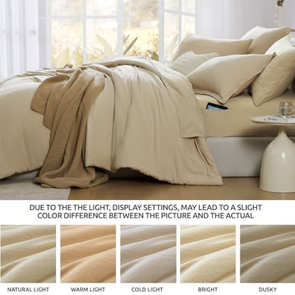 Twin XL Comforter Set- 5 Pieces Beige, All Season Twin XL Bedding Sets with 1 Fitted Sheet, 1 Flat Sheet, 1 Pillow Sham and 1 Pillowcase - color: Beige, size: Twin XL(66"x90")