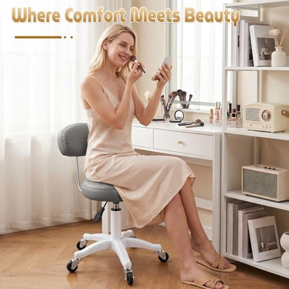 Vanity Chair with Wheels, Small Office Desk Chairs with Back, Armless Chairs Round Rolling Chair Height Adjustable 360 Swivel Computer Stools for Bedroom Home Office Salon Dark Gray - color: Dark Gray