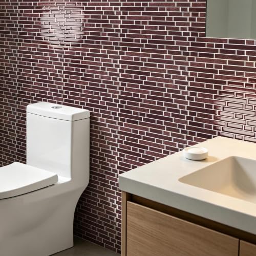 Art3d 10-Sheet Heavy-Duty Peel and Stick Backsplash, Waterproof Wall Tiles Stick on Kitchen Backsplash Living Space, Dark Burgundy - color: Dark Burgundy, size: 12 x 12 Inch