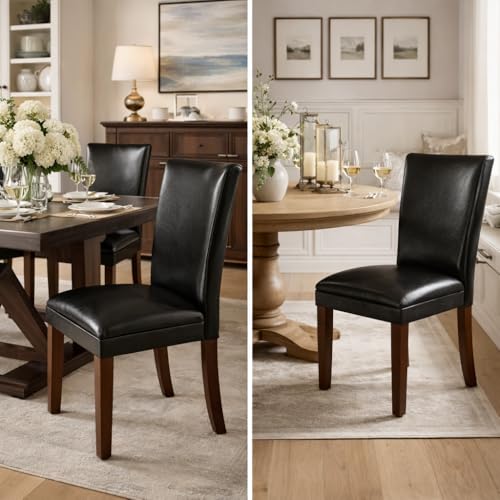 HomePop Parsons Upholstered Accent Dining Chair, Set of 2, Black Faux Leather - color: Black, style: Pack of 2