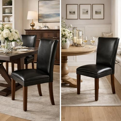 HomePop Parsons Upholstered Accent Dining Chair, Set of 2, Black Faux Leather - color: Black, style: Pack of 2