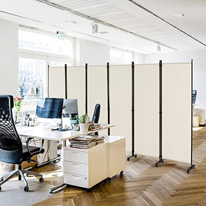 NAFORT 6 Panel Folding Room Divider for Room Separation, Freestanding Privacy Screen with Lockable Universal Wheels, Fabric Wall Partition Screen for Living Room, Bedroom, Office, White - color: White