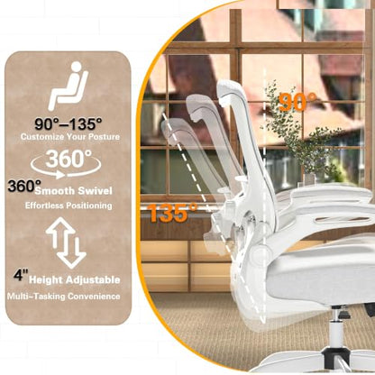Ergonomic Office Chair for Long Hours, Adjustable Padded Lumbar Support for Lower Back Relief, 330 lb Capacity, Comfortable Computer Desk Chair for Home Office, Work & Study